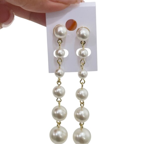 NEW Gold Filled Elegant Cascading Faux Pearl Drop Earrings - Picture 5 of 10